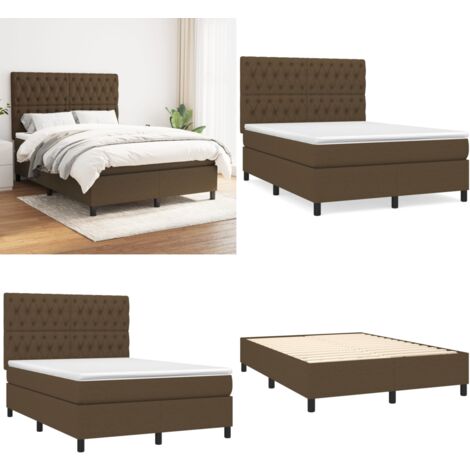 Sommier à lattes de lit avec matelas Marron foncé 140x190 cm - Lit Double - Lit Plateforme - Matelas À Ressorts Ensachés - Literie - Chambre À Coucher - Home & Living