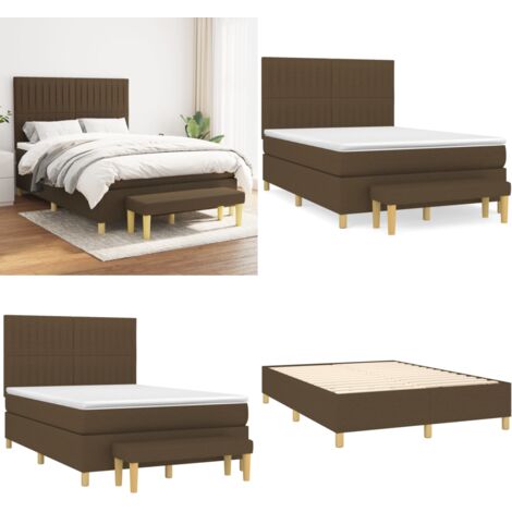 Sommier à lattes de lit avec matelas Marron foncé 140x200 cm - Lit Double - Lit Plateforme - Matelas À Ressorts Ensachés - Têtière Ajustable - Banc Rangement - Home & Living