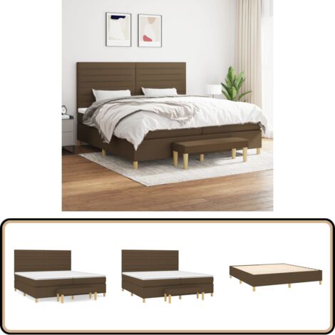 Sommier à lattes de lit avec matelas Marron foncé 200x200 cm - Lit Double - Lit Plateforme - Matelas À Ressorts Ensachés - Têtière Ajustable - Canapé Lit