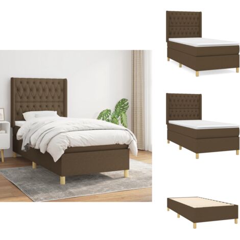 Sommier à lattes de lit avec matelas Marron foncé 90x200 cm - Lit Double - Lit Plateforme - Matelas À Ressorts Ensachés - Literie - Chambre À Coucher