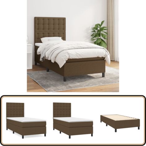 Sommier à lattes de lit avec matelas Marron foncé 90x200 cm - Lit Plateforme - Lit Double - Matelas Ressorts Ensachés - Literie - Chambre À Coucher