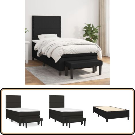 Sommier à lattes de lit avec matelas Noir 100x200 cm Tissu - Lit Double - Lit Plateforme - Literie - Chambre À Coucher - Meuble De Rangement