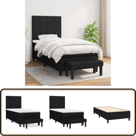 Sommier à lattes de lit avec matelas Noir 100x200 cm Tissu - Lit Double - Lit Plateforme - Literie - Matelas - Chambre À Coucher