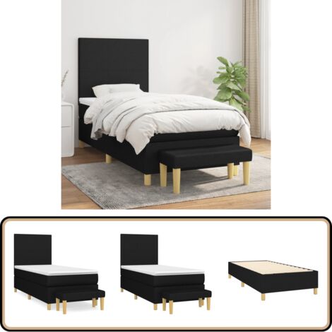 Sommier à lattes de lit avec matelas Noir 100x200 cm Tissu - Lit Double - Lit Plateforme - Matelas Ferme - Literie - Chambre À Coucher