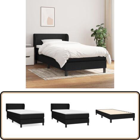 Sommier à lattes de lit avec matelas Noir 100x200 cm Tissu - Lit Double - Lit Tapissier - Literie - Matelas À Ressorts Ensachés - Tête De Lit Ajustable
