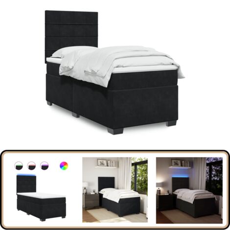 Sommier à lattes de lit avec matelas Noir 100x200 cm Velours - Lit Double - Lit Design - Lit Moderne - Lit Capitonné - Sommier Tapissier