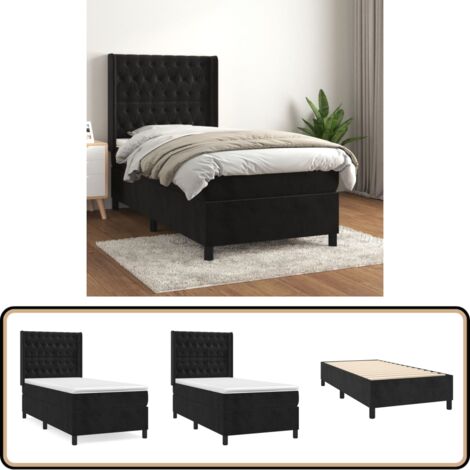 Sommier à lattes de lit avec matelas Noir 100x200 cm Velours - Lit Double - Lit Velours - Lit Design - Literie - Chambre À Coucher