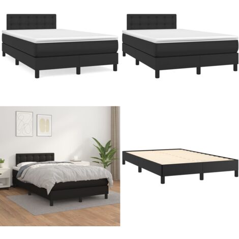 Sommier à lattes de lit avec matelas noir 120x190 cm similicuir - Lit Double - Lit Tapissier - Literie - Chambre À Coucher - Meuble De Chambre - Home & Living