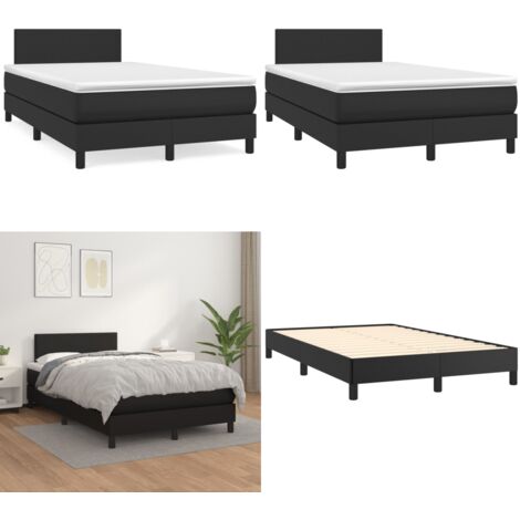 Sommier à lattes de lit avec matelas noir 120x190 cm similicuir - Lit Double - Lit Tapissier - Literie - Chambre À Coucher - Meuble De Chambre - Home & Living