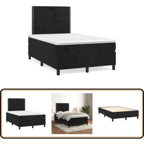 Sommier à lattes de lit avec matelas noir 120x190 cm velours - Lit Double - Lit Tapissier - Lit Velours - Literie - Chambre À Coucher