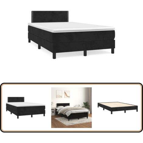 Sommier à lattes de lit avec matelas noir 120x190 cm velours - Lit Tapissier - Lit Velours - Lit Double - Literie - Chambre À Coucher