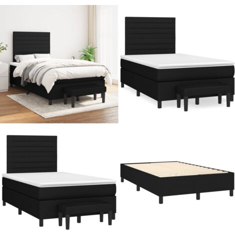 Sommier à lattes de lit avec matelas Noir 120x200 cm Tissu - Lit Double - Lit Plateforme - Matelas Ressort Ensaché - Têtière Ajustable - Banc Rangement - Home & Living