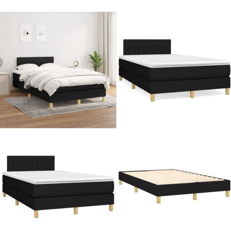 Sommier à lattes de lit avec matelas Noir 120x200 cm Tissu - Lit Double - Lit Tapissier - Literie - Matelas À Ressorts Ensachés - Tête De Lit Ajustable - Home & Living