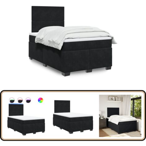Sommier à lattes de lit avec matelas Noir 120x200 cm Velours - Lit Double - Lit Design - Lit Moderne - Lit Capitonné - Matelas À Ressorts Ensachés