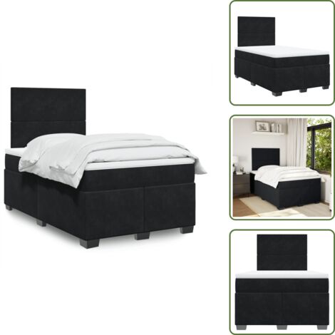 Sommier à lattes de lit avec matelas Noir 120x200 cm Velours - Lit Double - Literie - Chambre À Coucher - Matelas À Ressorts Ensachés - Tête De Lit Ajustable