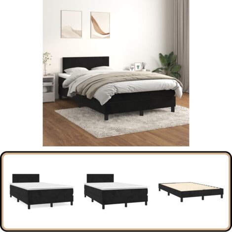 Sommier à lattes de lit avec matelas Noir 120x200 cm Velours - Lit Tapissier - Lit Velours - Lit Double - Literie - Chambre À Coucher