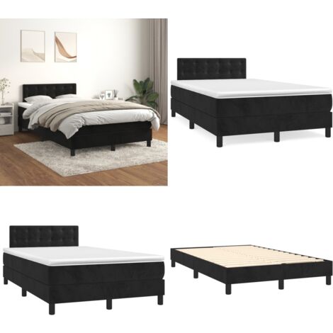 Sommier à lattes de lit avec matelas Noir 120x200 cm Velours - Lit Tapissier - Lit Velours - Lit Double - Literie - Chambre À Coucher - Home & Living