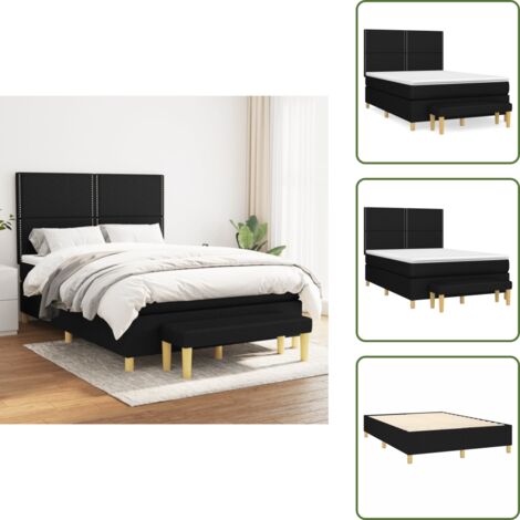 Sommier à lattes de lit avec matelas Noir 140x190 cm Tissu - Lit Double - Lit Plateforme - Literie - Chambre À Coucher - Meuble De Rangement