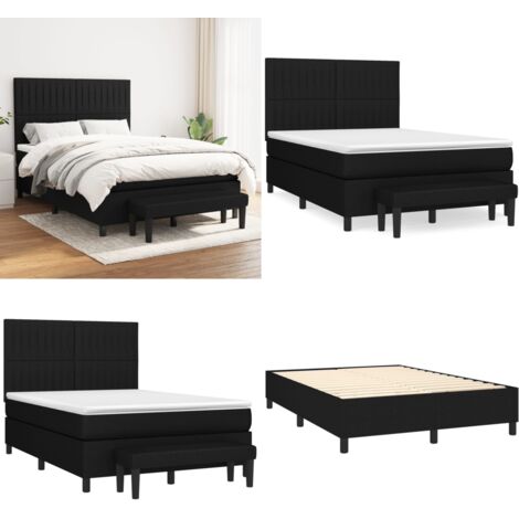 Sommier à lattes de lit avec matelas Noir 140x190 cm Tissu - Lit Double - Lit Plateforme - Matelas Ressorts Ensachés - Têtière Ajustable - Banc Rangement - Home & Living