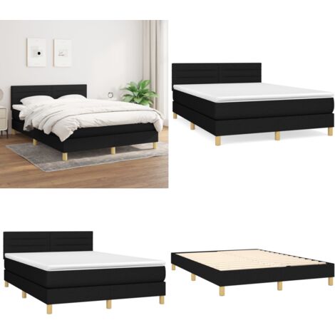 Sommier à lattes de lit avec matelas Noir 140x190 cm Tissu - Lit Double - Lit Tapissier - Literie - Matelas Ressorts Ensachés - Tête De Lit Ajustable - Home & Living