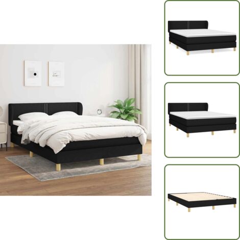 Sommier à lattes de lit avec matelas Noir 140x190 cm Tissu - Lit Double - Lit Tapissier - Literie - Matelas - Sommier