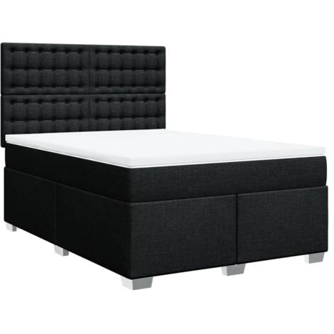 Sommier à lattes de lit avec matelas Noir 140x190 cm Tissu vidaXL