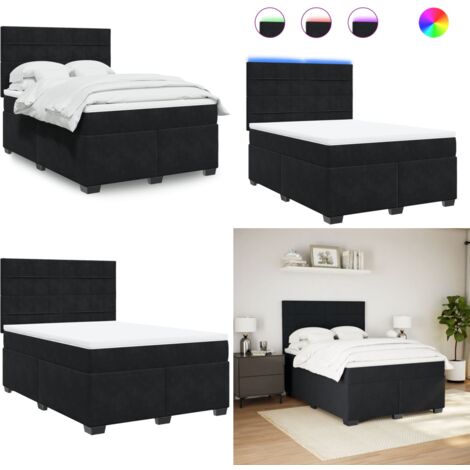 Sommier à lattes de lit avec matelas Noir 140x190 cm Velours - Lit Double - Lit Design - Lit Moderne - Lit Capitonné - Matelas À Ressorts Ensachés - Home & Living