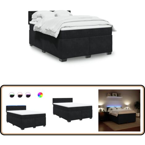 Sommier à lattes de lit avec matelas Noir 140x190 cm Velours - Lit Double - Lit Design - Lit Moderne - Lit Capitonné - Sommier Tapissier