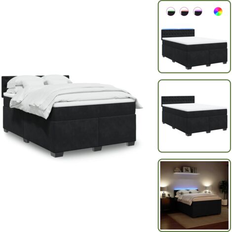 Sommier à lattes de lit avec matelas Noir 140x190 cm Velours - Lit Double - Lit Design - Lit Moderne - Lit Capitonné - Sommier Tapissier