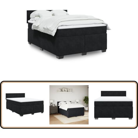 Sommier à lattes de lit avec matelas Noir 140x190 cm Velours - Lit Double - Lit Plateforme - Matelas À Ressorts Ensachés - Literie - Chambre À Coucher