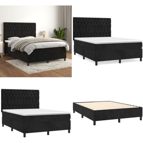 Sommier à lattes de lit avec matelas Noir 140x190 cm Velours - Lit Double - Lit Tapissier - Literie - Chambre À Coucher - Meubles De Chambre - Home & Living