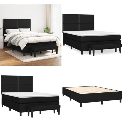 Sommier à lattes de lit avec matelas Noir 140x200 cm Tissu - Lit Double - Lit Plateforme - Literie - Chambre À Coucher - Meuble De Rangement - Home & Living
