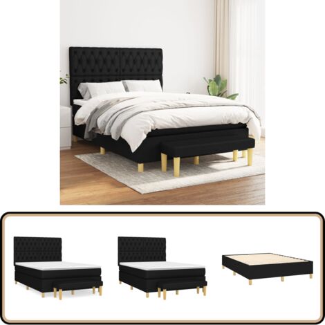 Sommier à lattes de lit avec matelas Noir 140x200 cm Tissu - Lit Double - Lit Plateforme - Matelas Ferme - Literie - Chambre À Coucher