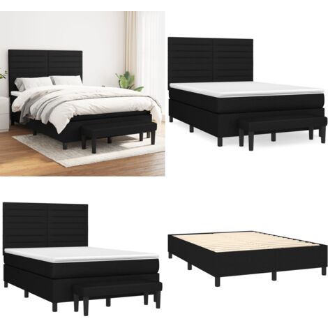 Sommier à lattes de lit avec matelas Noir 140x200 cm Tissu - Lit Double - Lit Plateforme - Matelas Ferme - Matelas Ressorts Ensachés - Têtière Ajustable - Home & Living
