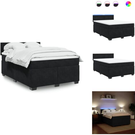 Sommier à lattes de lit avec matelas Noir 140x200 cm Velours - Lit Double - Lit Design - Lit Moderne - Lit Capitonné - Sommier Tapissier