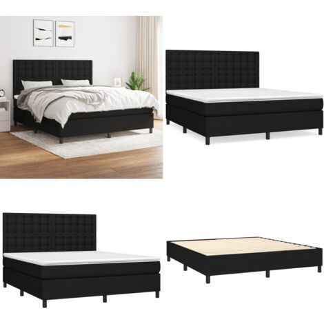 Sommier à lattes de lit avec matelas Noir 160x200 cm Tissu - Lit Double - Lit Tapissier - Matelas Ressorts Ensachés - Literie - Chambre À Coucher - Home & Living