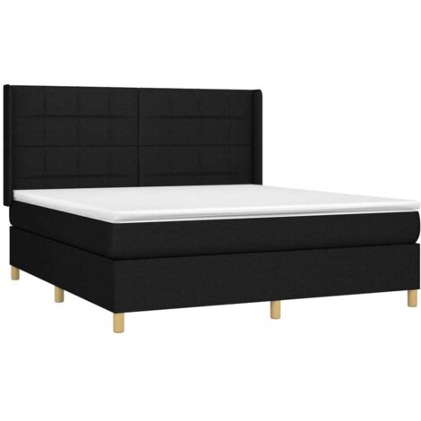 Sommier à lattes de lit avec matelas Noir 160x200 cm Tissu vidaXL