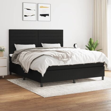 Sommier à lattes de lit avec matelas Noir 160x200 cm Tissu vidaXL