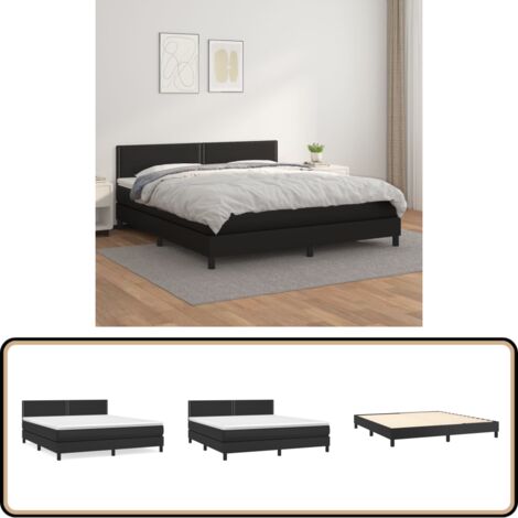 Sommier à lattes de lit avec matelas Noir 180x200 cm Similicuir - Lit Double - Lit Plateforme - Matelas À Ressorts Ensachés - Têtière Ajustable - Simili Cuir