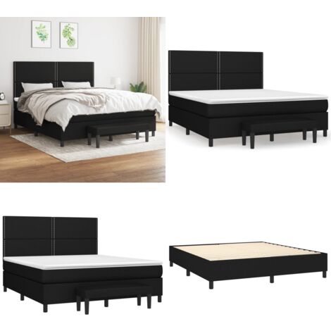 Sommier à lattes de lit avec matelas Noir 180x200 cm Tissu - Lit Double - Lit Plateforme - Literie - Chambre À Coucher - Meuble De Rangement - Home & Living