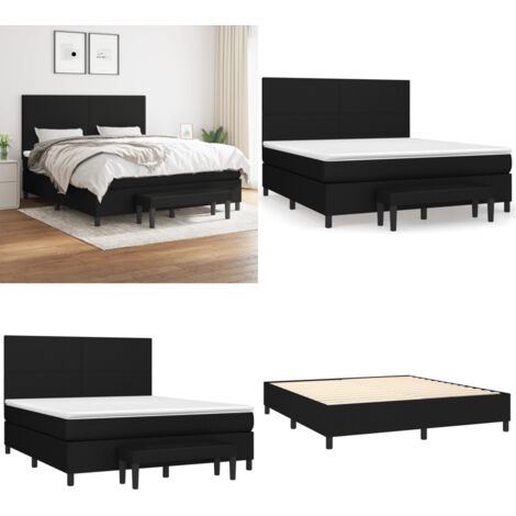 Sommier à lattes de lit avec matelas Noir 180x200 cm Tissu - Lit Double - Lit Plateforme - Matelas Ferme - Literie - Meuble Chambre - Home & Living