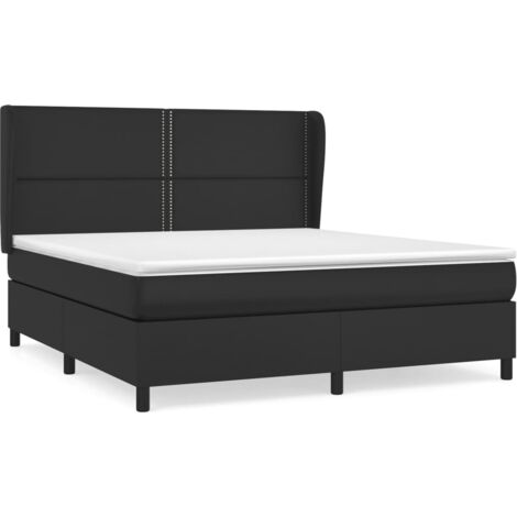 Sommier à lattes de lit avec matelas Noir 180x200 Similicuir