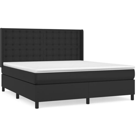 Sommier à lattes de lit avec matelas Noir 180x200 Similicuir