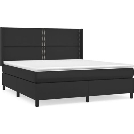 Sommier à lattes de lit avec matelas Noir 180x200 Similicuir