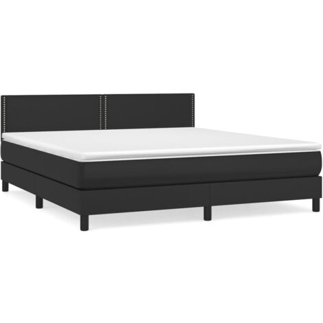 Sommier à lattes de lit avec matelas Noir 180x200 Similicuir