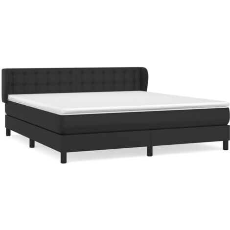 Sommier à lattes de lit avec matelas Noir 180x200 Similicuir