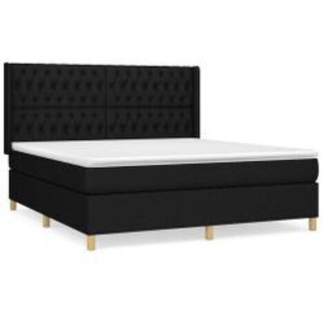 Sommier à lattes de lit avec matelas Noir 180x200 Tissu