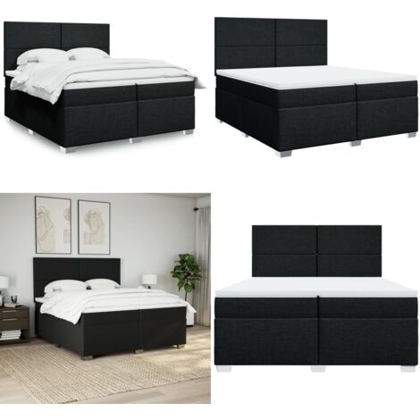 Sommier à lattes de lit avec matelas Noir 200x200 cm Tissu - Lit Double - Lit Plateforme - Matelas À Ressorts Ensachés - Literie - Chambre À Coucher - Home & Living
