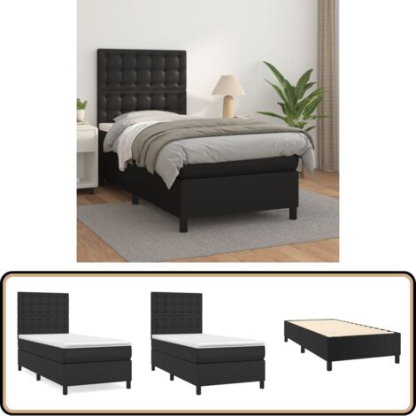 Sommier à lattes de lit avec matelas Noir 90x190 cm Similicuir - Lit Tapissier - Lit Double - Literie - Chambre À Coucher - Meuble De Rangement