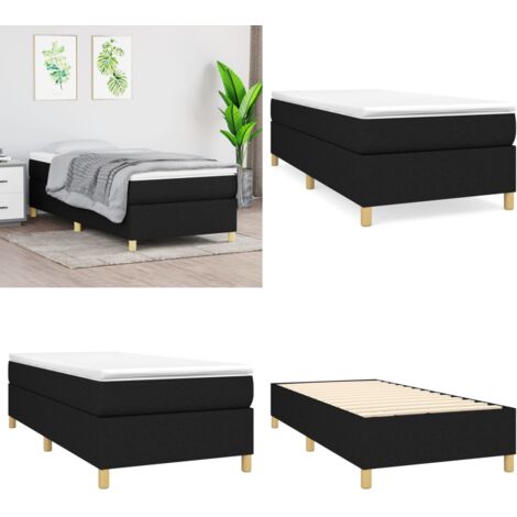 Sommier à lattes de lit avec matelas Noir 90x190 cm Tissu - Lit Double - Lit Plateforme - Matelas À Ressorts Ensachés - Literie - Chambre À Coucher - Home & Living